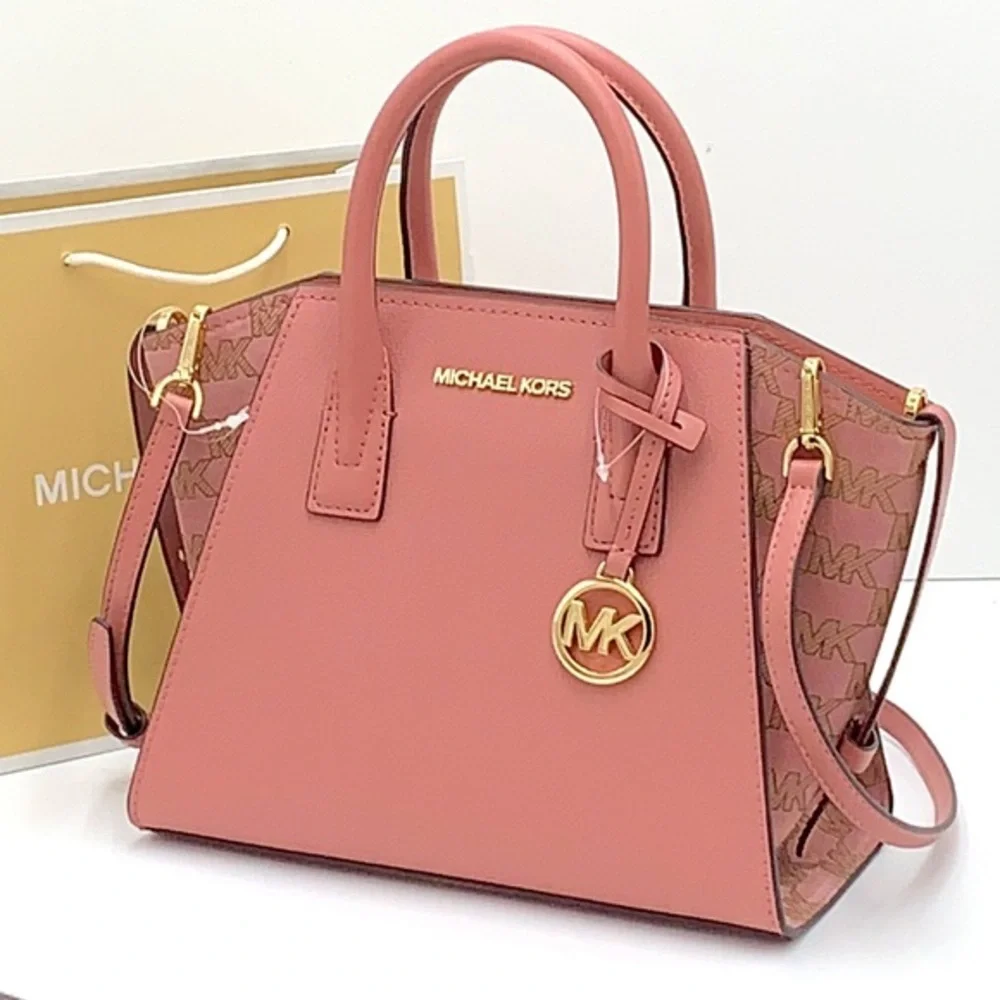 Michael Kors Avril Small Leather Top-Zip Satchel crossbody bag Rose color